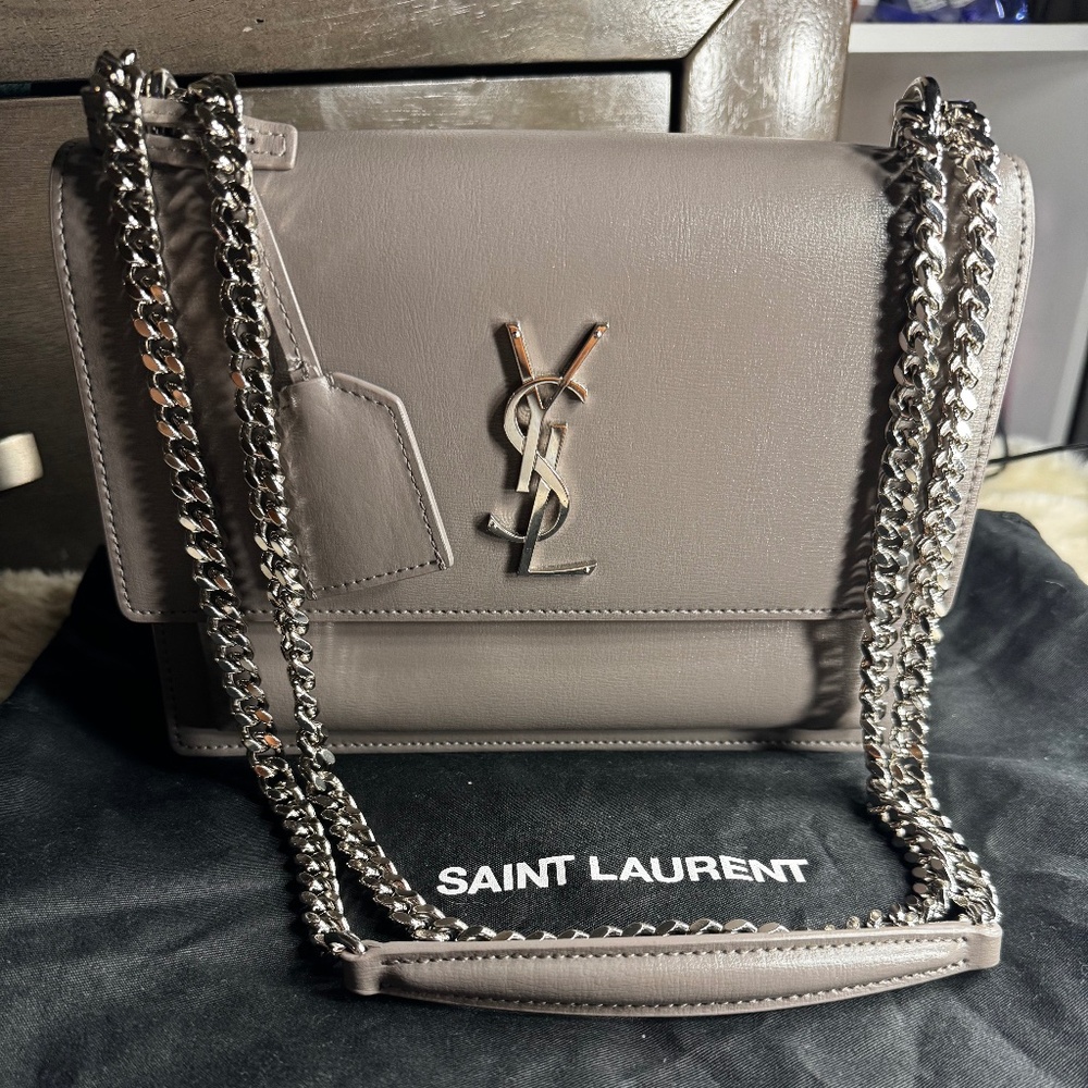 Used Saint Laurent Medium Sunset Chain Bag  Leather Grey/Silver (HCL442906.0717
